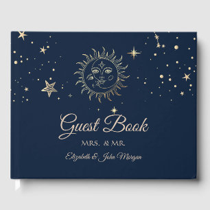 Celestial Gold Sun And Moon  Guest Book