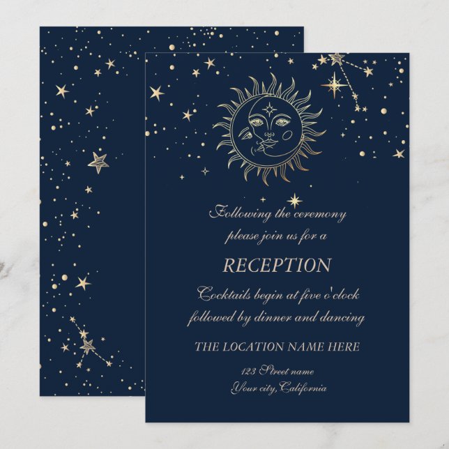 Celestial Gold Sun And Moon  Invitation (Front/Back)