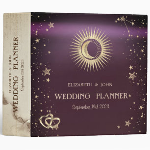 Celestial Gold Sun And Moon Stars Burgundy Binder