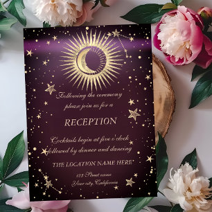 Celestial Gold Sun And Moon Stars Burgundy Invitation