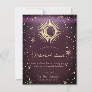 Celestial Gold Sun And Moon Stars Burgundy Invitation