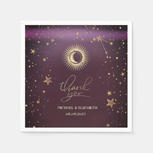 Celestial Gold Sun And Moon Stars Burgundy Napkin
