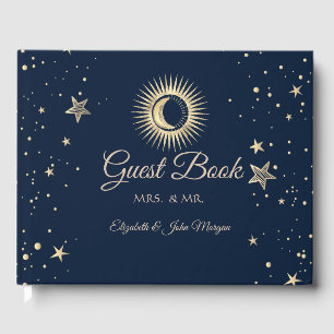 Celestial Gold Sun And Moon Stars Guest Book