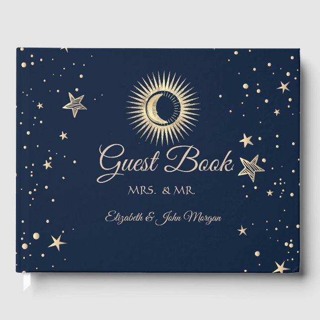 Celestial Gold Sun And Moon Stars Guest Book (Front)