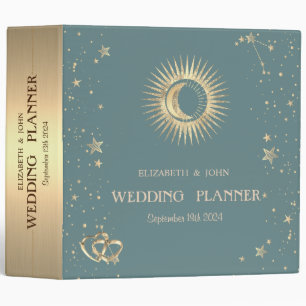 Celestial Gold Sun And Moon Stars Mint Green Binder