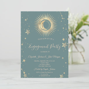 Celestial Gold Sun And Moon Stars Mint Green Invitation