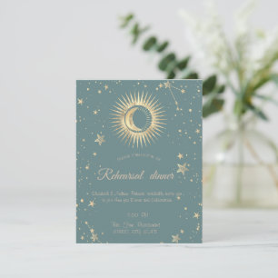 Celestial Gold Sun And Moon Stars Mint Green Invitation