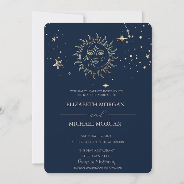 Celestial Gold Sun And Moon Wedding  Invitation (Front)