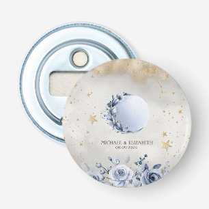 Celestial Gold Sun,Blue Moon Roses Gold Stars  Bottle Opener