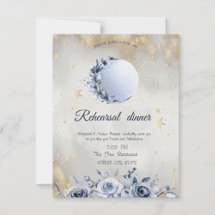 Celestial Gold Sun,Blue Moon Roses Stars Invitation