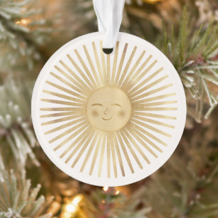 Celestial Gold Sun Happy Sunshine Boho Modern Ornament