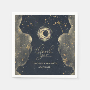 Celestial Gold Sun,Moon,Clouds Stars Night Sky  Napkin