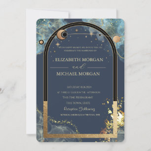 Celestial Gold Sun Moon Gold Glitter Wedding Invitation