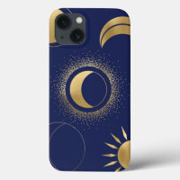 Celestial gold sun moon phases eclipse purple blue