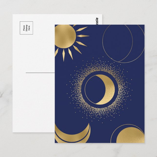 Celestial gold sun moon phases eclipse purple blue postcard (Front/Back)