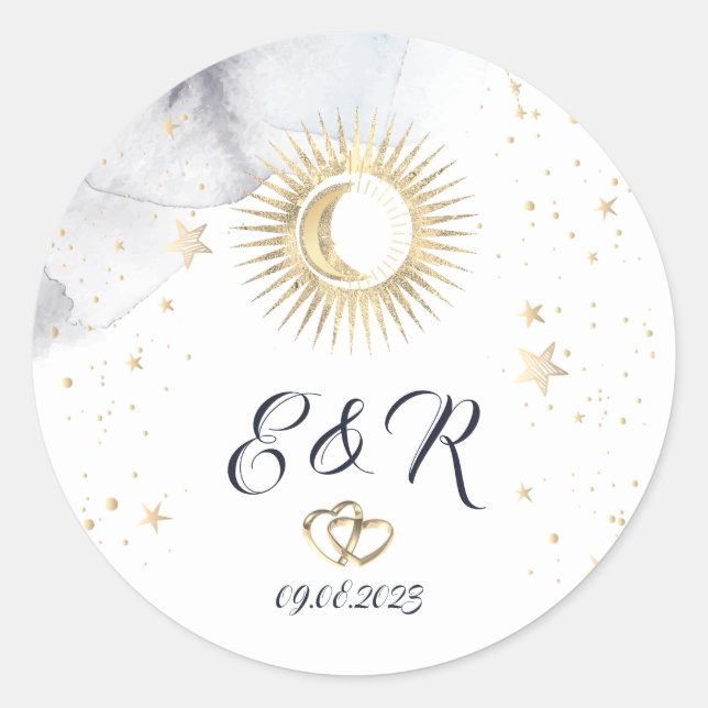 Celestial Gold Sun,Moon,Stars  Classic Round Sticker (Front)