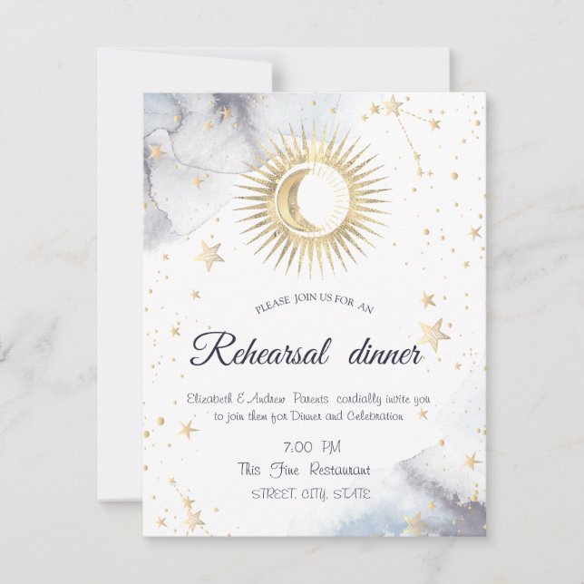Celestial Gold Sun,Moon,Stars Invitation (Front)