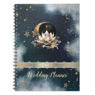 Celestial Gold Sun,Moon,Stars Lotus Night Sky  Notebook