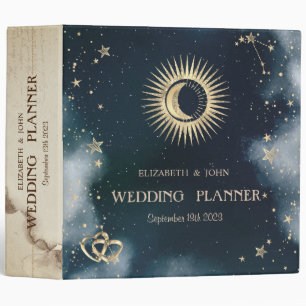 Celestial Gold Sun,Moon,Stars Night Sky Binder