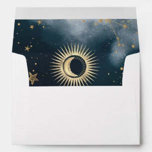 Celestial Gold Sun,Moon,Stars Night Sky Envelope