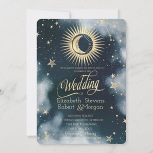 Celestial Gold Sun,Moon,Stars Night Sky Invitation