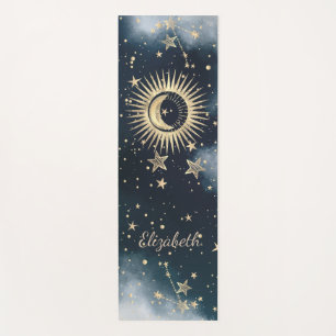 Celestial Gold Sun,Moon,Stars Night Sky Yoga Mat