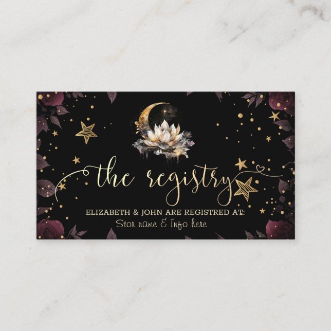 Celestial Gold Sun,Moon,Stars Roses Night Sky Enclosure Card (Front)