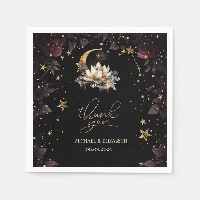 Celestial Gold Sun,Moon,Stars Roses Night Sky  Napkin (Front)