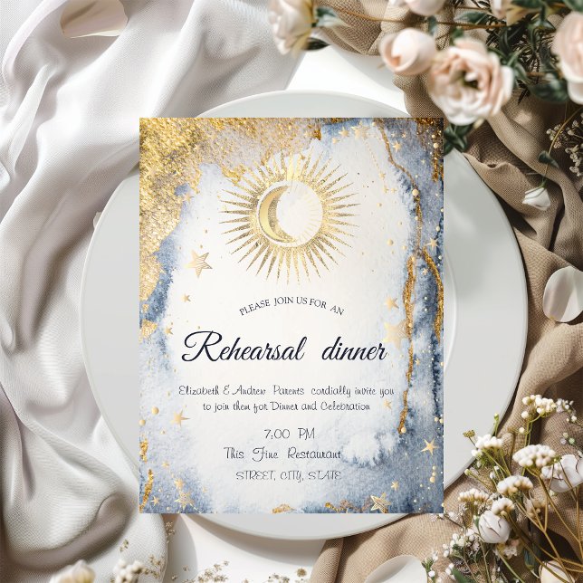 Celestial Gold Sun,Moon,Stars Watercolor  Invitation (Creator Uploaded)