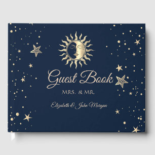 Celestial Gold Sun Stars Guest Book