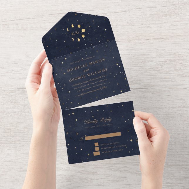 Celestial Gold Wedding All In One Invitation (Tearaway)