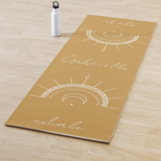 Celestial Gold Yellow Sun Moon Inhale Exhale Yoga Mat