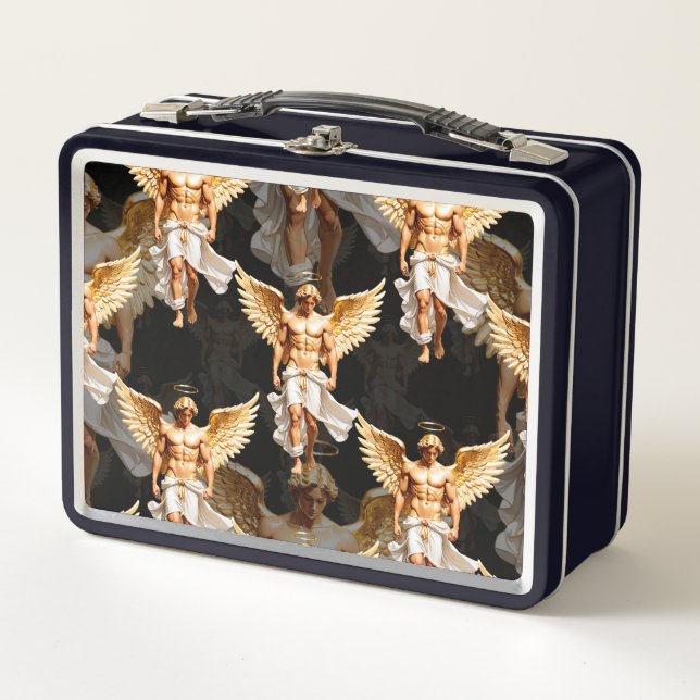 Celestial Golden Angels Pattern Design  Metal Lunch Box (Front)