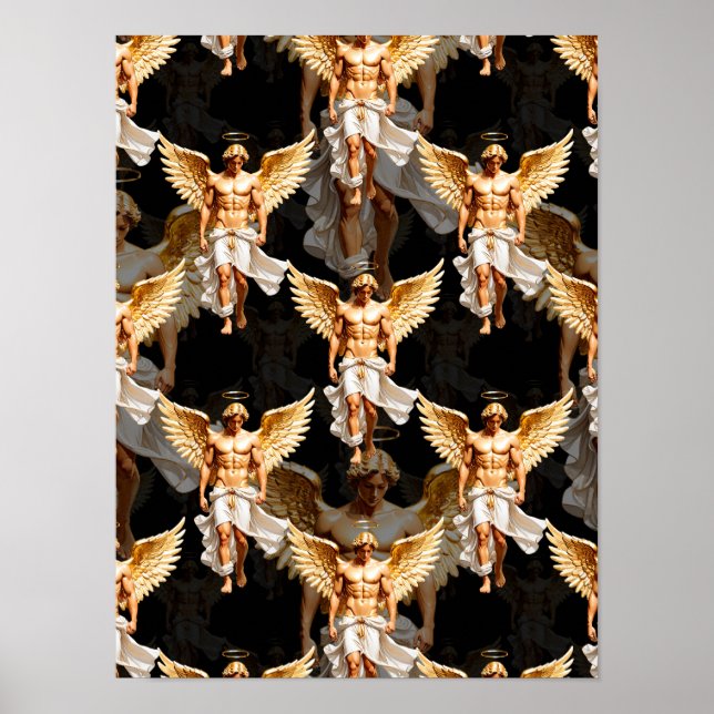 Celestial Golden Angels Pattern Design  Poster (Front)