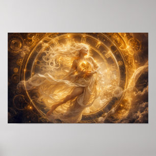 Celestial Golden Heart Through Time Poster