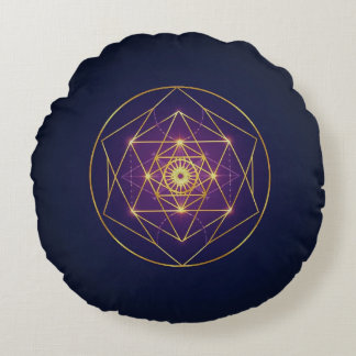 Celestial Golden Mandala — Balance in the Infinite Round Pillow