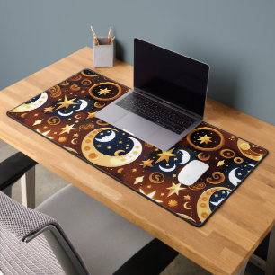 Celestial Golden Ochre Moon for Astrology Lovers Desk Mat