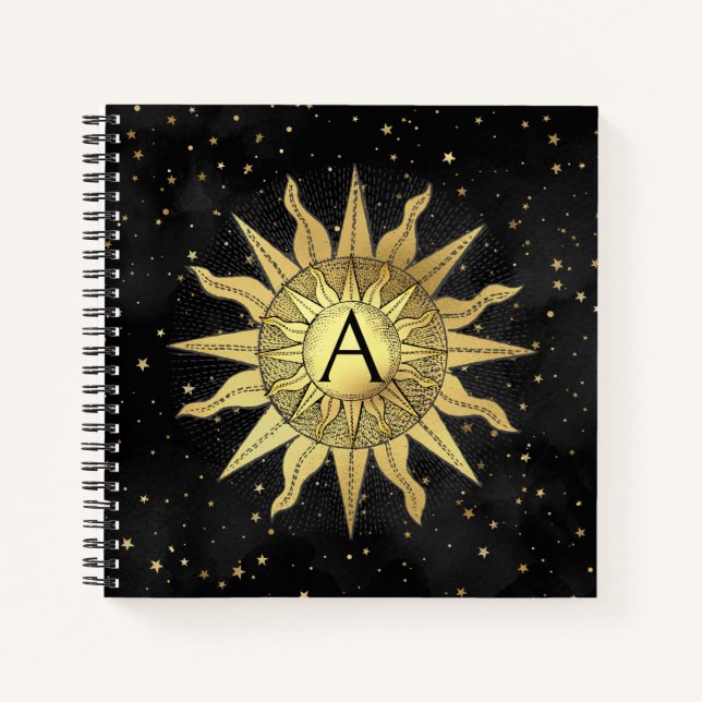 Celestial Golden Sun Spiral Notebook (Front)