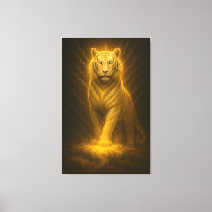 Celestial Golden White Tiger – Divine Gaze Luminou Canvas Print
