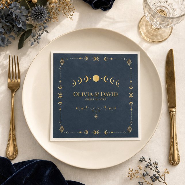 Celestial Gothic Midnight Blue Gold Wedding Napkin (Celestial Gothic Midnight Blue Gold Wedding Napkin)