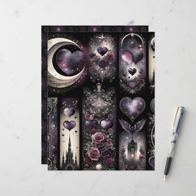 Celestial Gothic Valentines Scrapbook Paper (Front/Back In Situ)