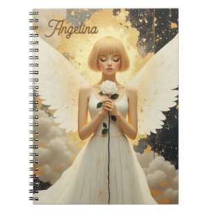Celestial Grace Pretty Angel and Rose Personalized Notebook