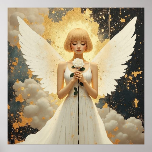 Celestial Grace Pretty Angel and Rose   Poster (Front)