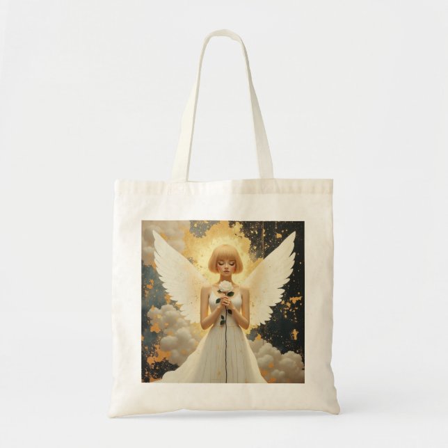Celestial Grace Pretty Angel and Rose   Tote Bag (Front)