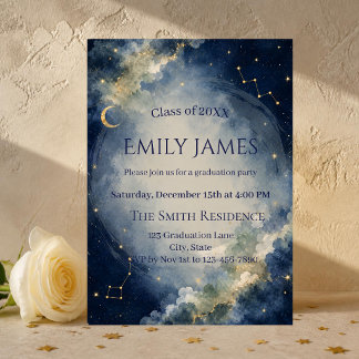 Celestial Graduation Invitation | Navy Watercolor