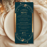 Celestial Green Gold Sun Moon Stars 30th Birthday Menu<br><div class="desc">Celestial Green Gold Sun Moon Stars 30th Birthday Menu Cards features a golden sun,  moon and stars on a green background with your menu details in the centre in modern gold calligraphy script. Personalize by editing the text in the text boxes provided. Designed for you by Evco Studio www.zazzle.com/store/evcostudio</div>
