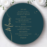 Celestial Green Gold Sun Moon Stars 30th Birthday Menu<br><div class="desc">Celestial Green Gold Sun Moon Stars 30th Birthday Menu Cards features a golden stars on a green background with your menu details in the centre in modern gold calligraphy script. Personalize by editing the text in the text boxes provided. Designed for you by Evco Studio www.zazzle.com/store/evcostudio</div>