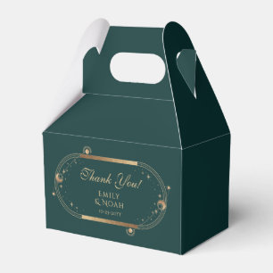 Celestial Green Gold Sun Moon Stars Wedding Favor Box