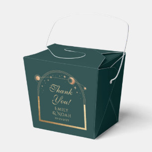 Celestial Green Gold Sun Moon Stars Wedding Favor Box