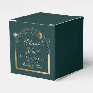 Celestial Green Gold Sun Moon Stars Wedding Favor Box